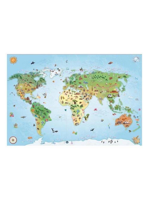 Tapis salon et chambre tissé motif enfant WORLD MAP - Kiabi