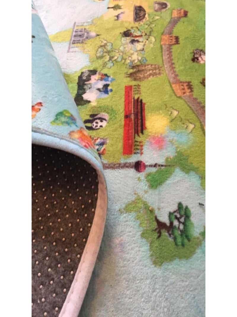 Tapis salon et chambre tissé motif enfant WORLD MAP Bleu - Kiabi