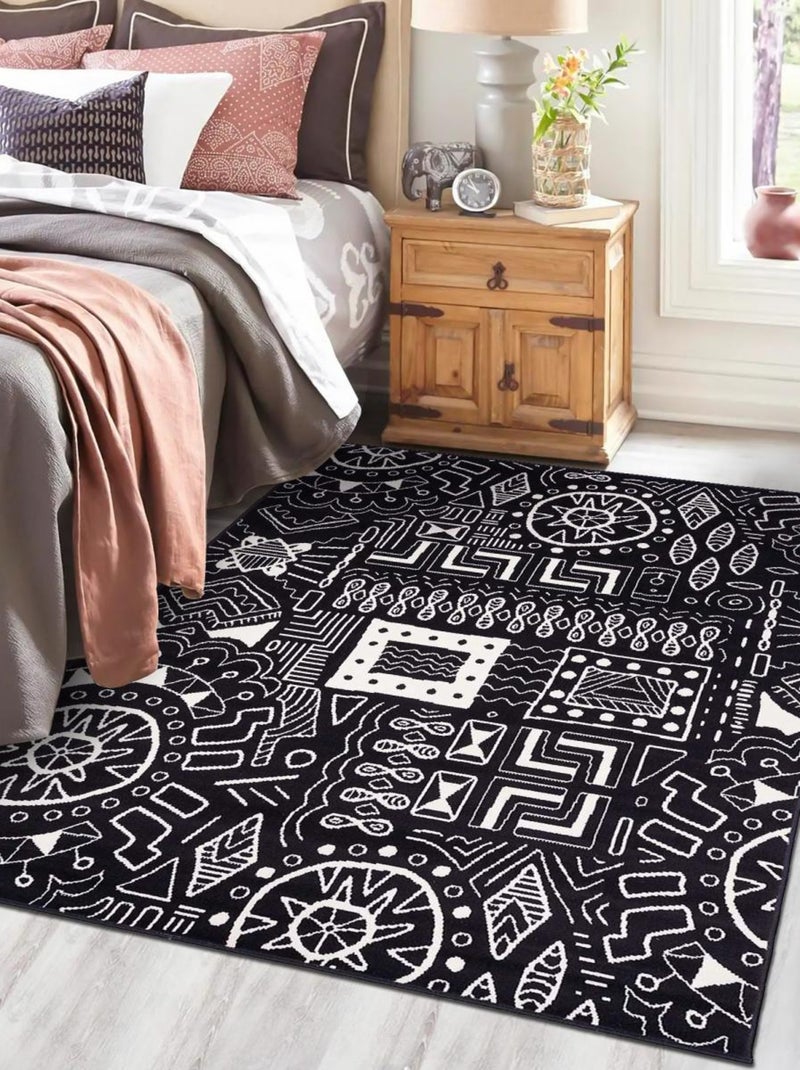 Tapis salon et chambre tissé motif ethnique AF1 MOTIF Noir - Kiabi