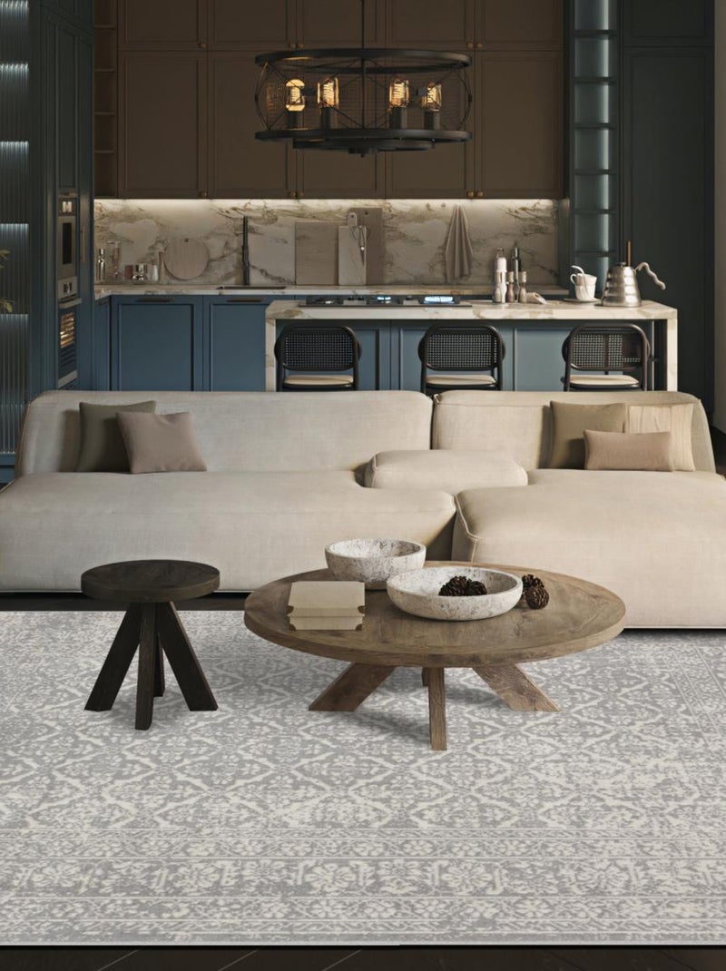 Tapis salon et chambre tissé motif ethnique LUMIN 4 Gris - Kiabi