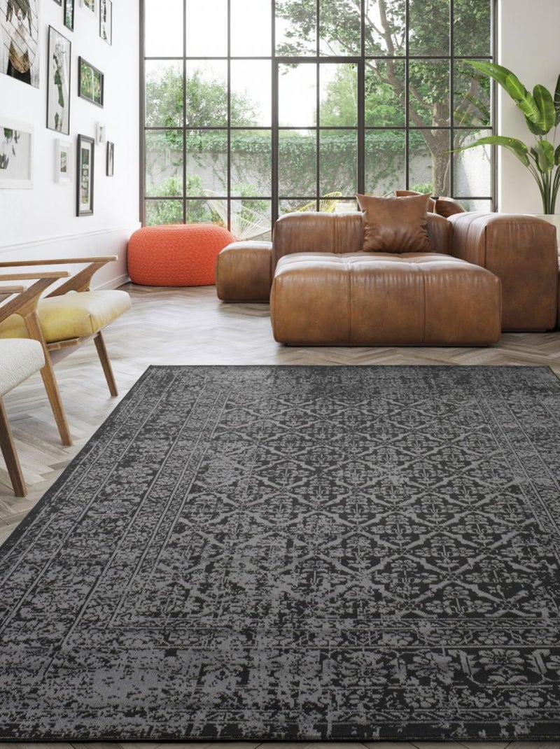 Tapis salon et chambre tissé motif ethnique LUMIN 4 Noir - Kiabi