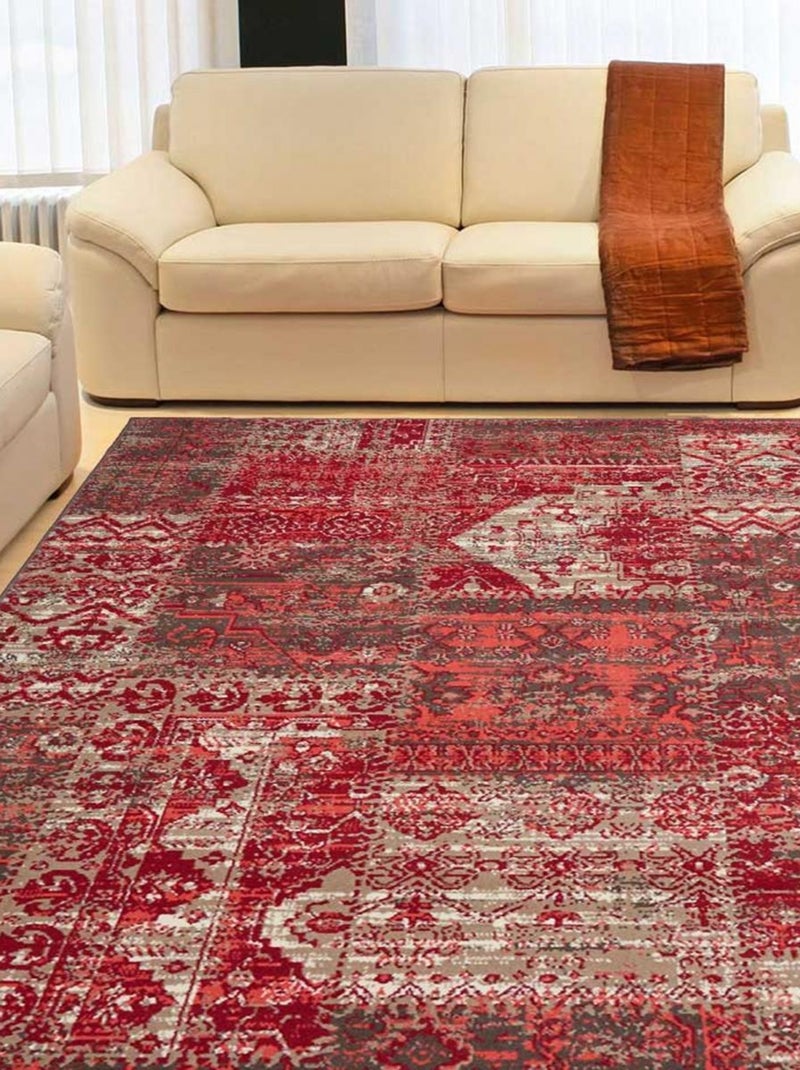 Tapis salon et chambre tissé motif ethnique LYN1 Rouge - Kiabi