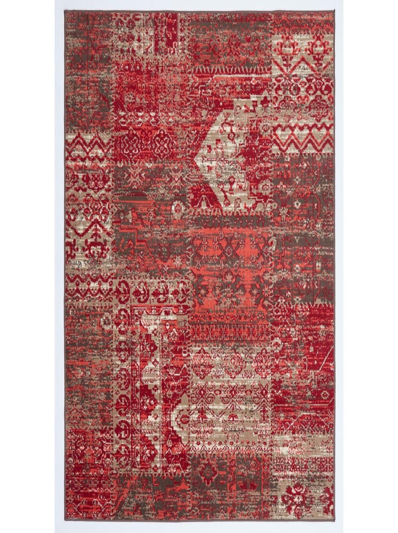 Tapis salon et chambre tissé motif ethnique WORKYPATCH Rouge - Kiabi