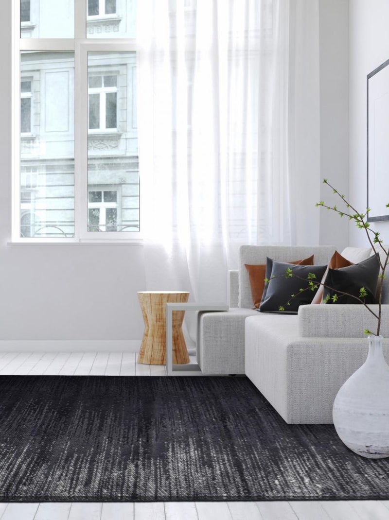 Tapis salon et chambre tissé motif faux uni AF2 DEGRADA Noir - Kiabi