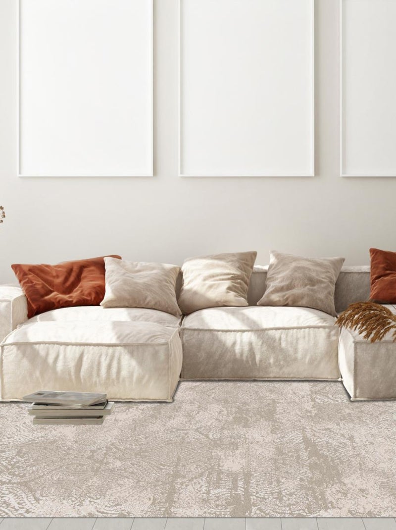 Tapis salon et chambre tissé motif faux uni ELAC Beige - Kiabi