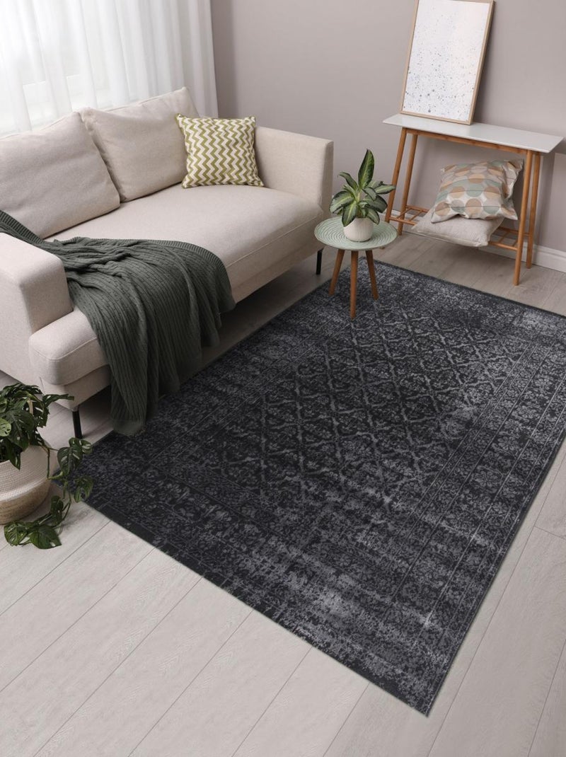 Tapis salon et chambre tissé motif faux uni NITOU 3 Noir - Kiabi