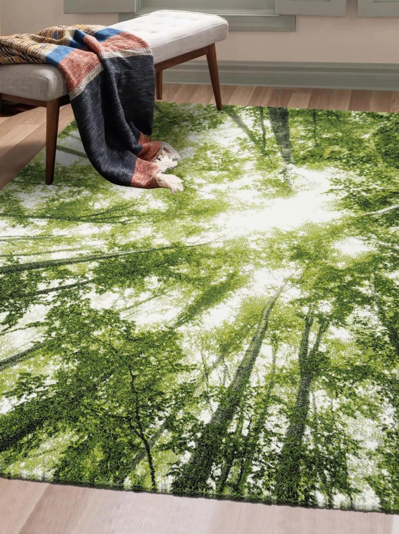 Tapis salon et chambre tissé motif floral LYN8 Vert - Kiabi