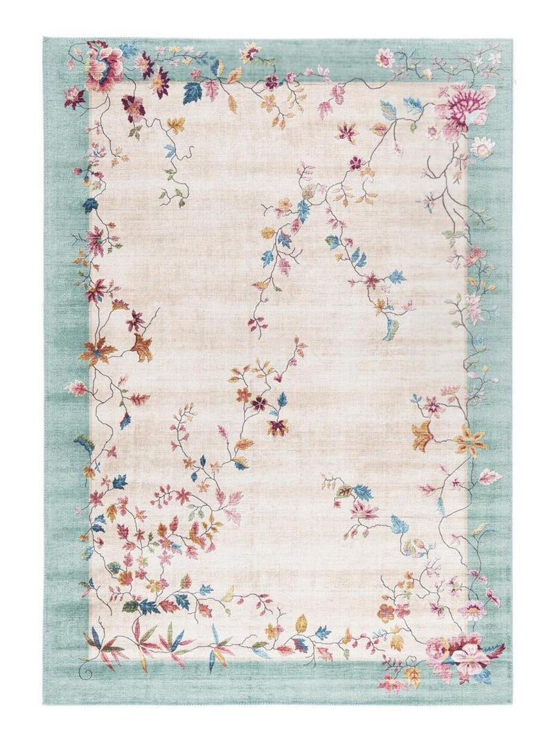 Tapis salon et chambre tissé motif floral VIVACE 7 Rose - Kiabi