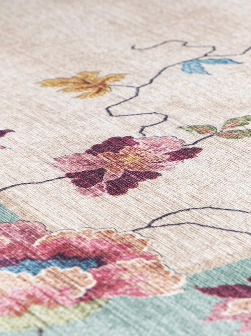 Tapis salon et chambre tissé motif floral VIVACE 7 Rose - Kiabi