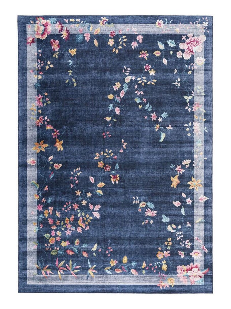 Tapis salon et chambre tissé motif floral VIVACE 8 Bleu - Kiabi