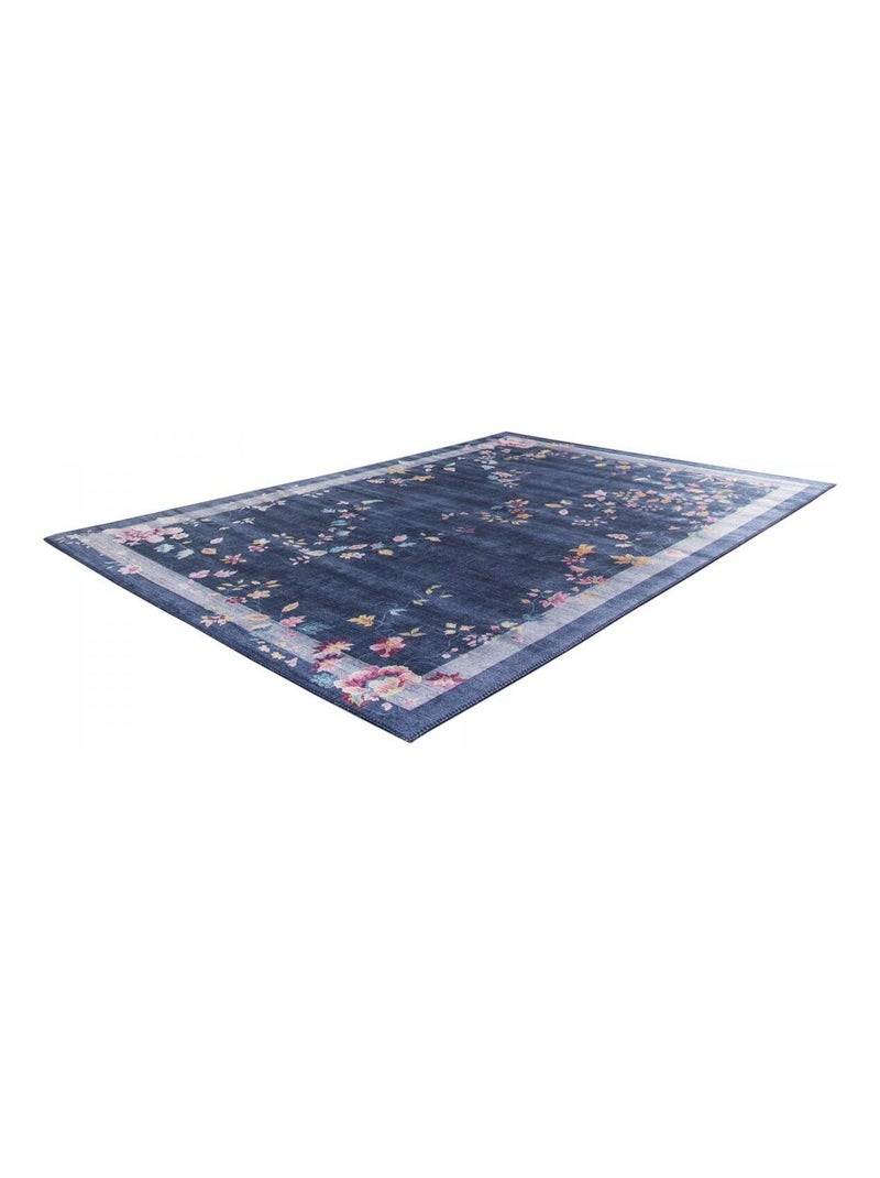 Tapis salon et chambre tissé motif floral VIVACE 8 Bleu - Kiabi