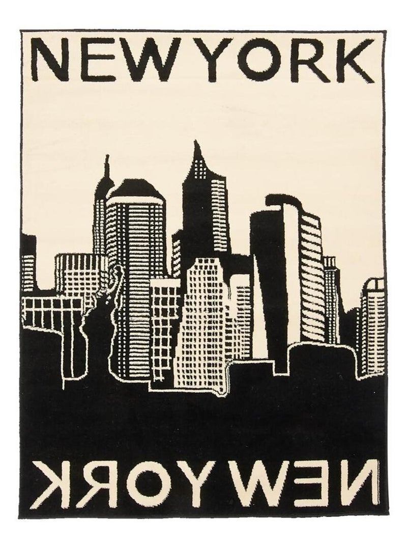 Tapis salon et chambre tissé motif fresque NEW YORK CITY Noir - Kiabi