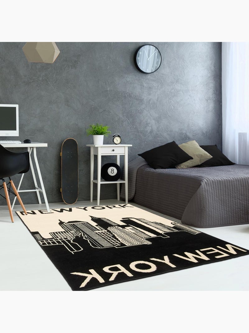 Tapis salon et chambre tissé motif fresque NEW YORK CITY Noir - Kiabi