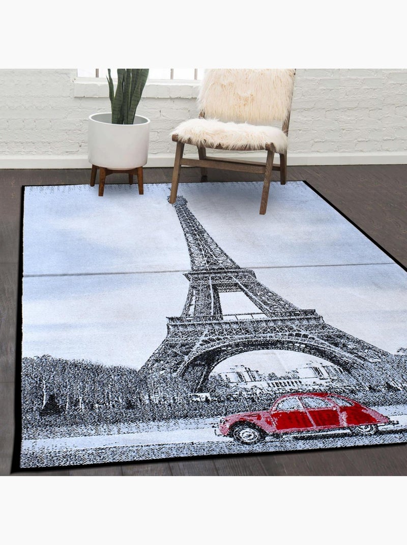 Tapis salon et chambre tissé motif fresque PARIS Gris - Kiabi