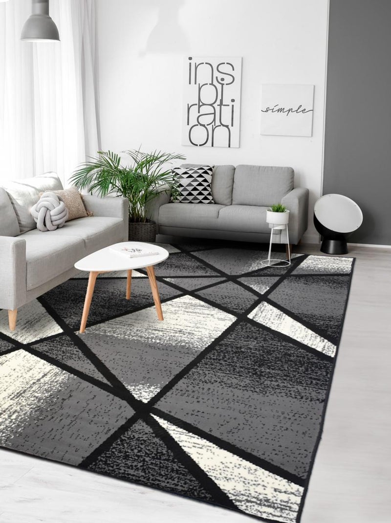Tapis salon et chambre tissé motif géométrique AF1 AROS Noir - Kiabi