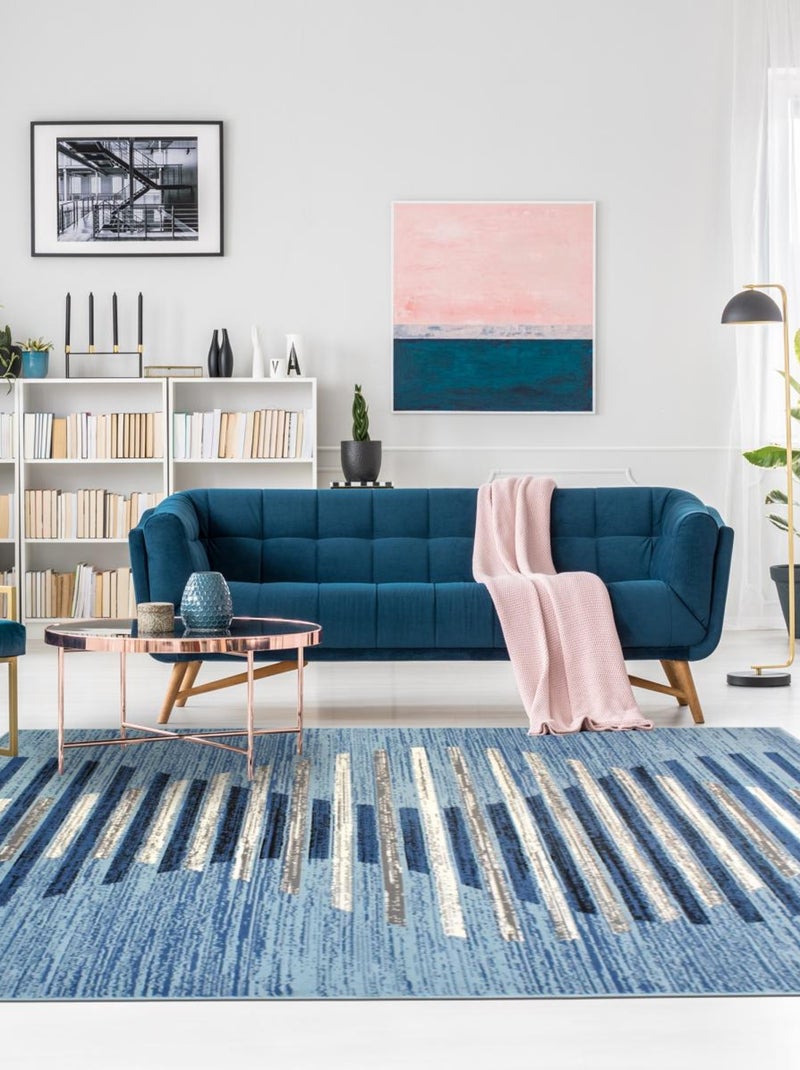Tapis salon et chambre tissé motif géométrique AF1 LAHEL Bleu - Kiabi