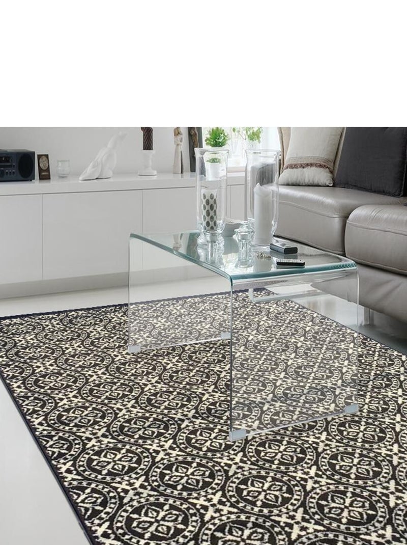 Tapis salon et chambre tissé motif géométrique AF1 RONTRI Noir - Kiabi