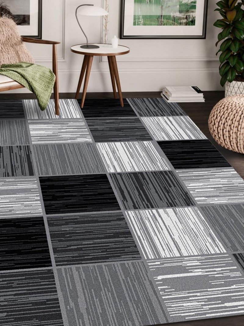 Tapis salon et chambre tissé motif géométrique BOBOTU Noir - Kiabi