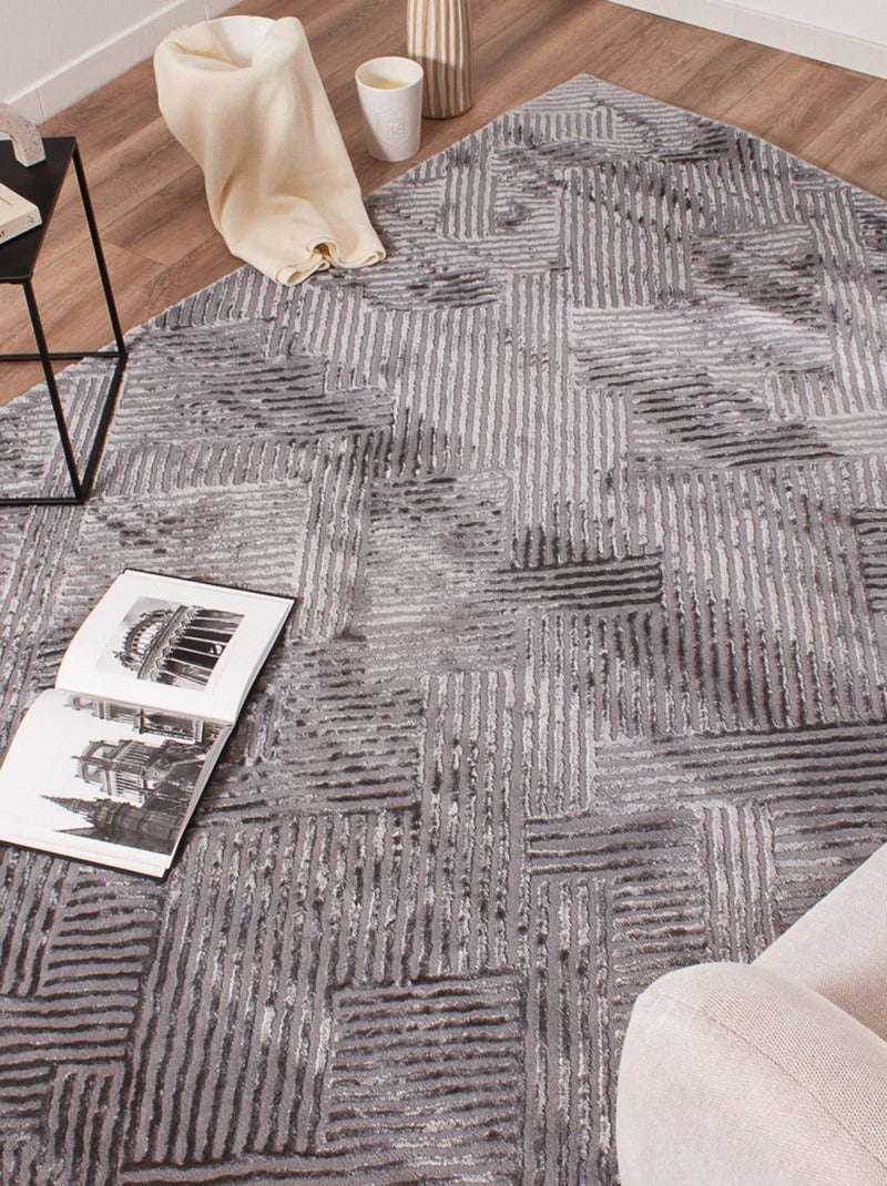 Tapis salon et chambre tissé motif géométrique CEROTEO Gris - Kiabi