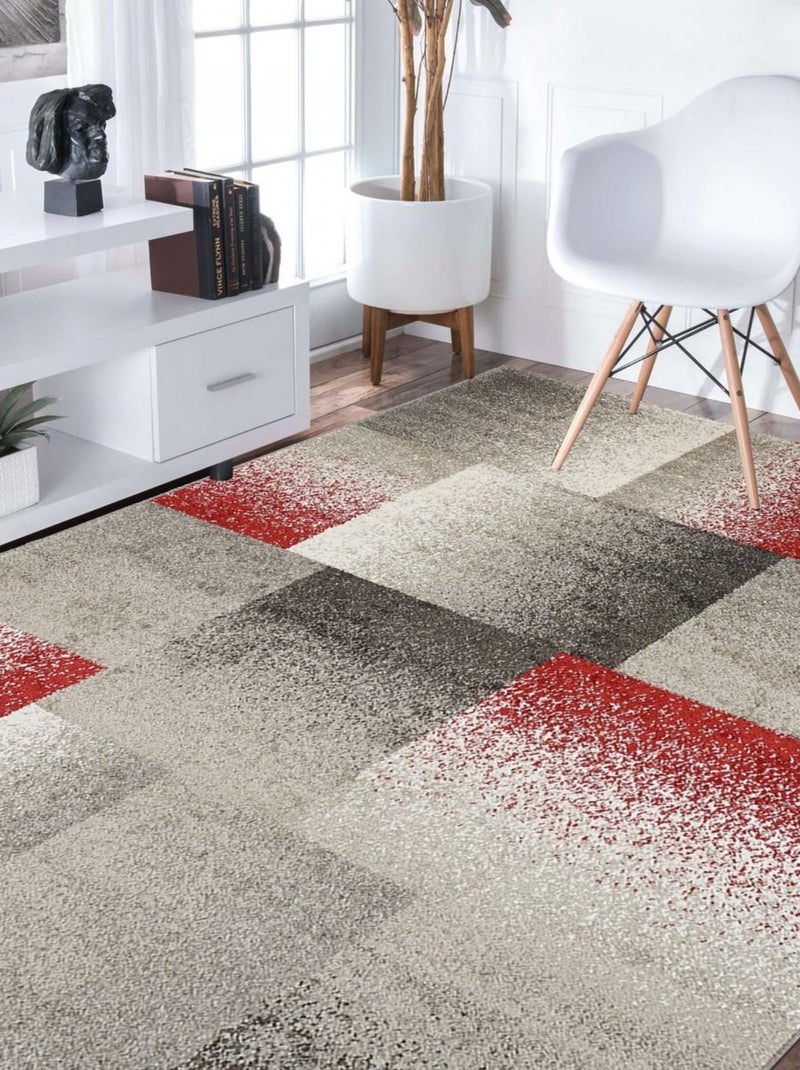 Tapis salon et chambre tissé motif géométrique DERBY A Rouge - Kiabi