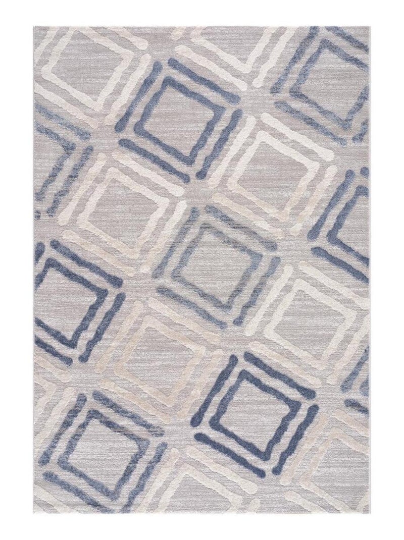 Tapis salon et chambre tissé motif géométrique DOUCA Bleu - Kiabi