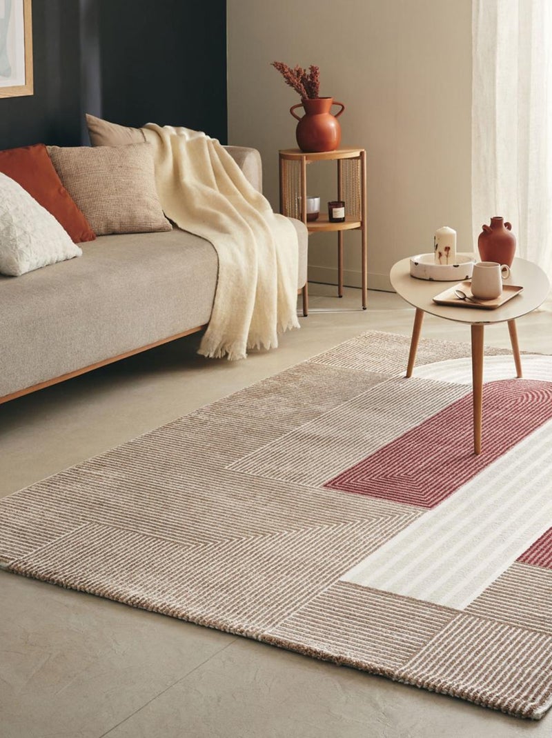 Tapis salon et chambre tissé motif géométrique ECHO 2 Rose - Kiabi