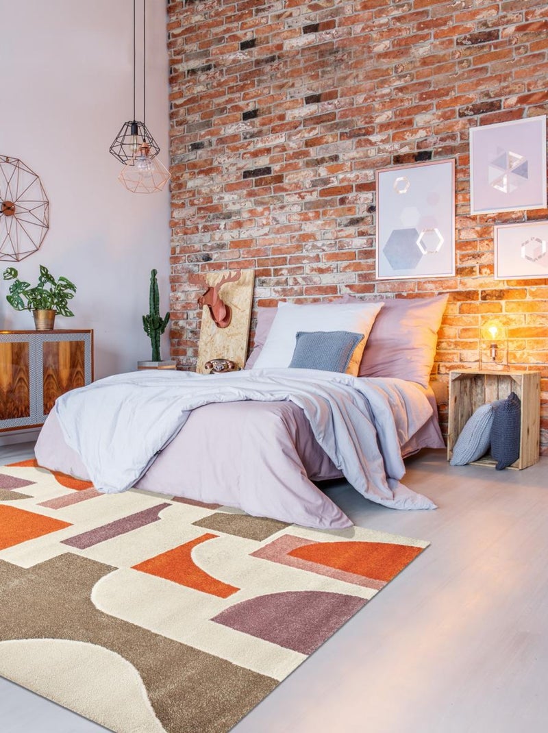 Tapis salon et chambre tissé motif géométrique ECHO 3 Multicolore - Kiabi