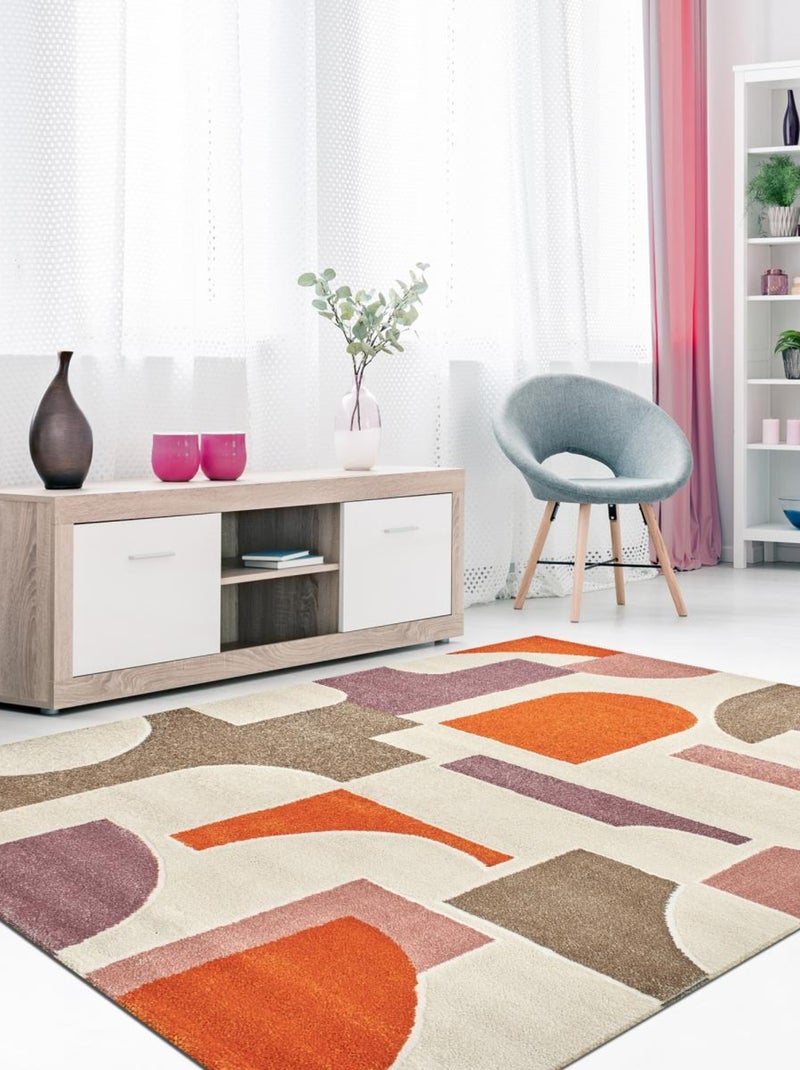 Tapis salon et chambre tissé motif géométrique ECHO 3 Multicolore - Kiabi