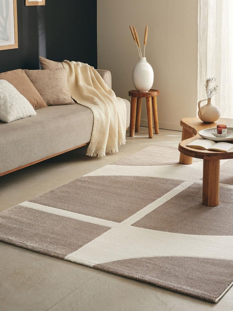 Tapis salon et chambre tissé motif géométrique ECHO Beige - Kiabi
