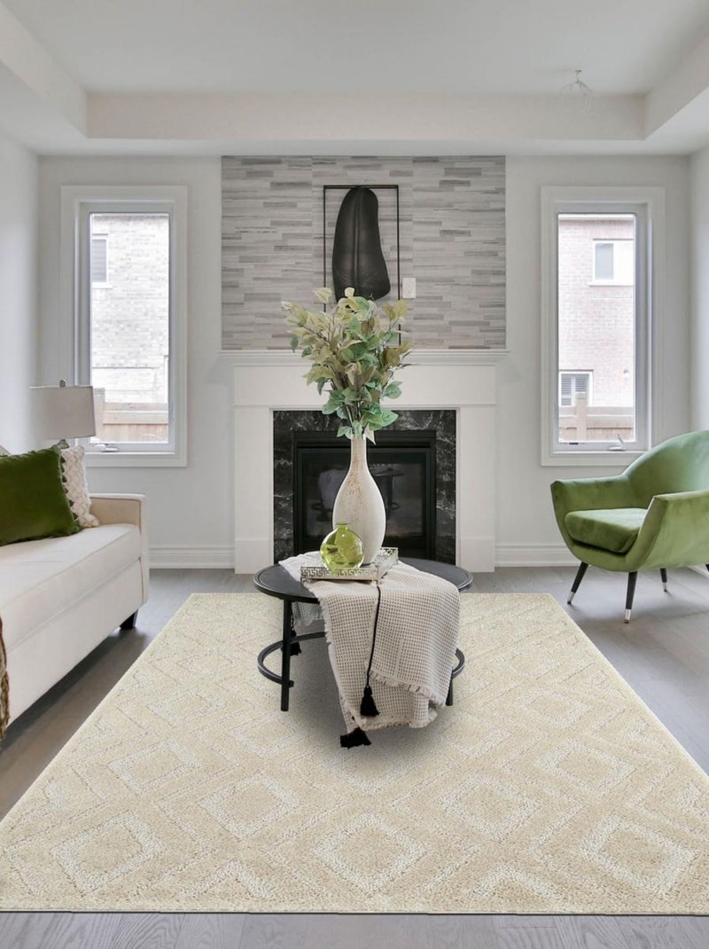 Tapis salon et chambre tissé motif géométrique ELEGANCE A Ecru - Kiabi