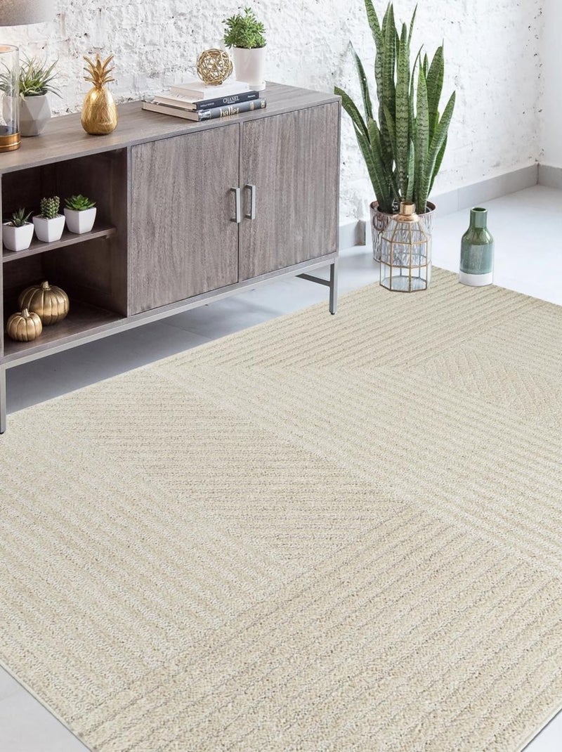 Tapis salon et chambre tissé motif géométrique ELEGANCE C Ecru - Kiabi