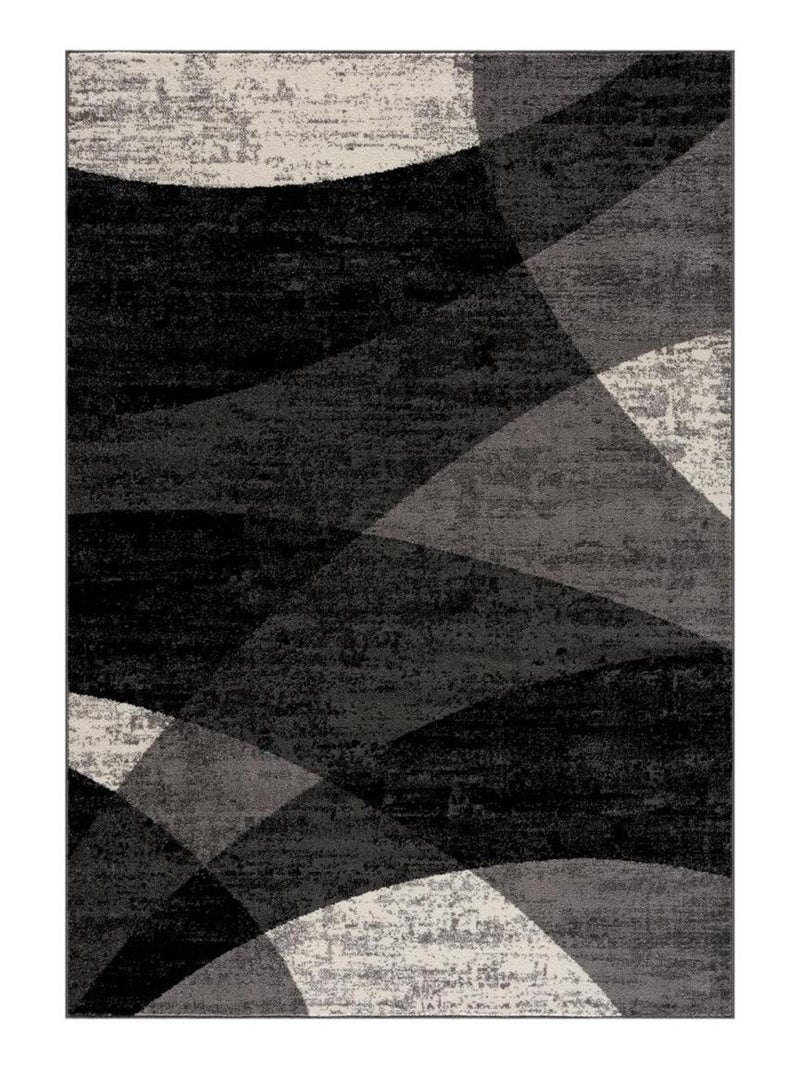 Tapis salon et chambre tissé motif géométrique FALDO Noir - Kiabi