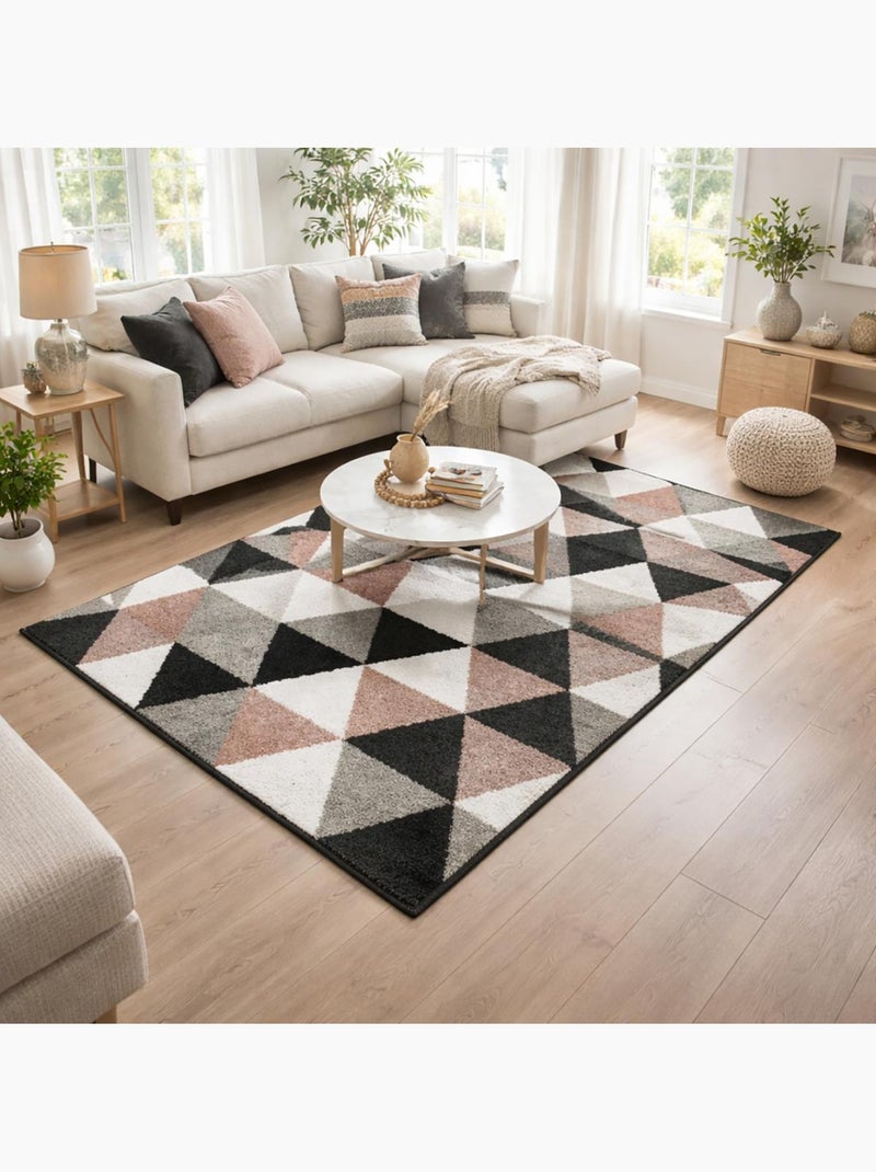Tapis salon et chambre tissé motif géométrique KARCA Rose - Kiabi