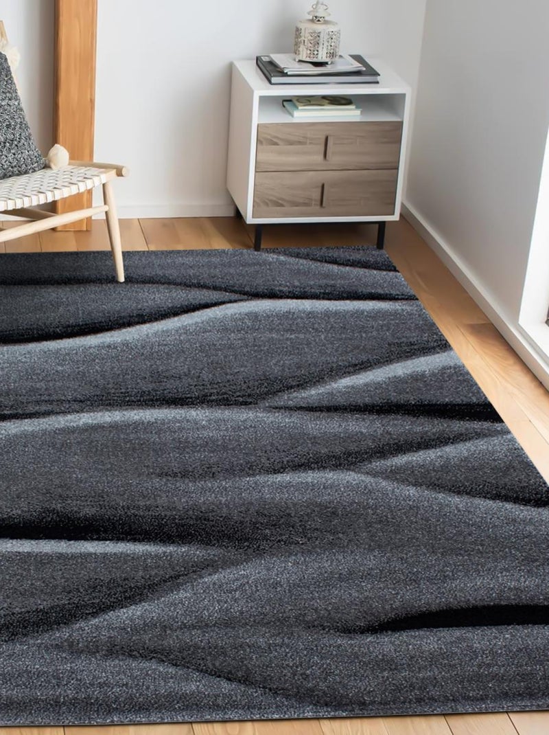 Tapis salon et chambre tissé motif géométrique KARLAK Noir - Kiabi