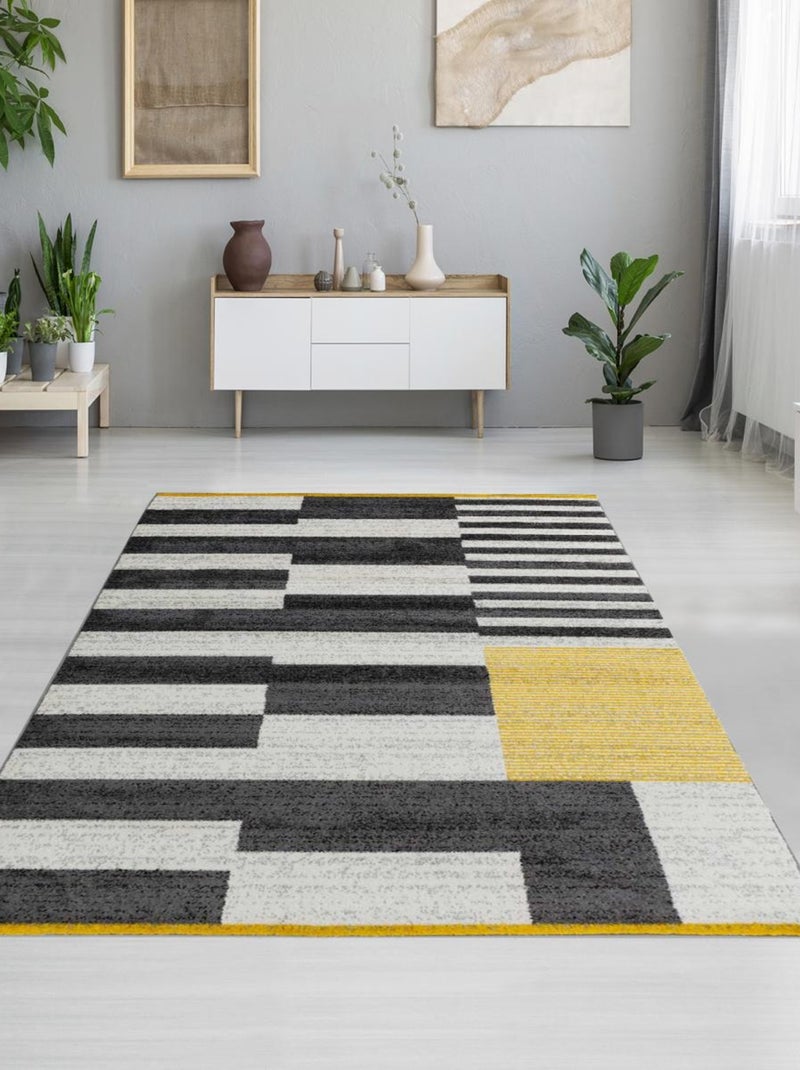 Tapis salon et chambre tissé motif géométrique LIGNAL Jaune - Kiabi