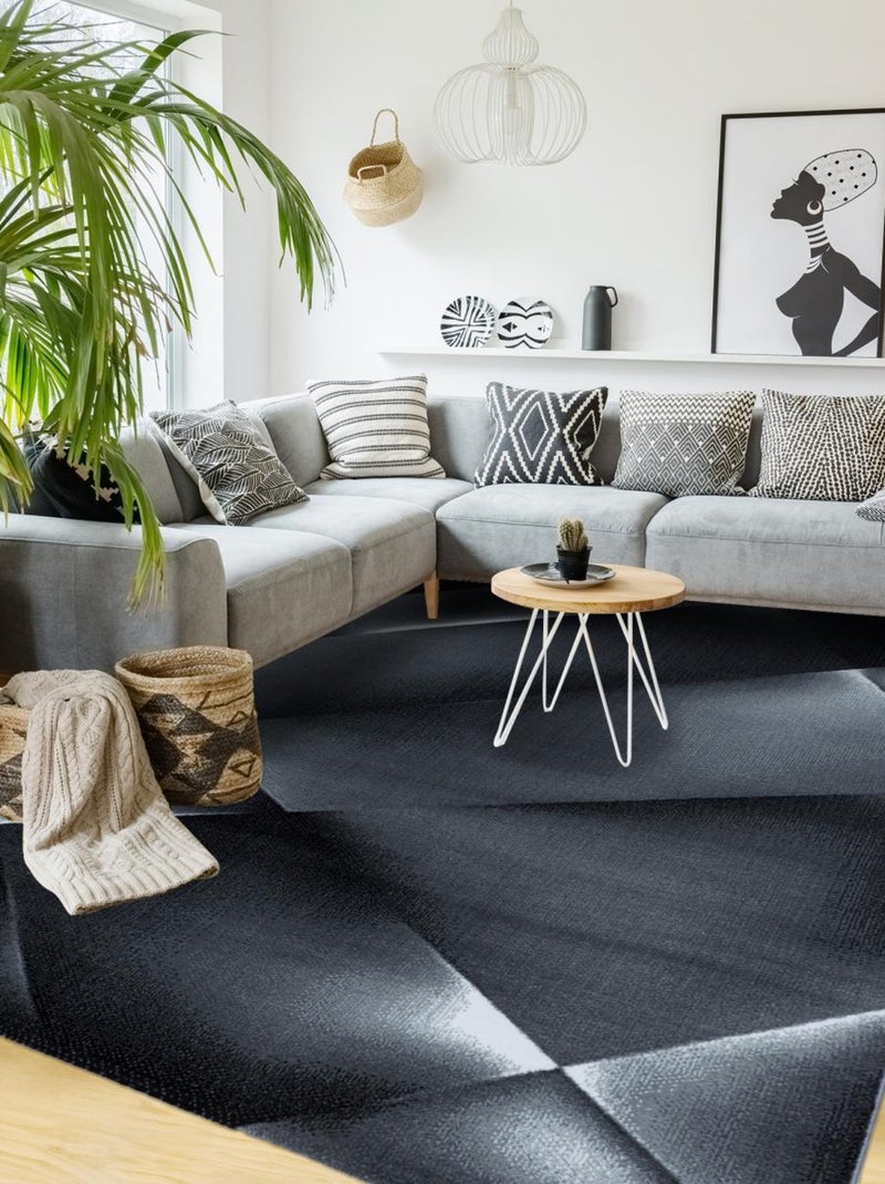 Tapis salon et chambre tissé motif géométrique LISVE Noir - Kiabi