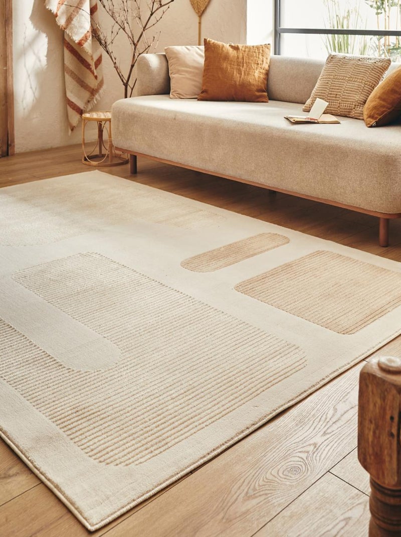Tapis salon et chambre tissé motif géométrique LUNKIN 4 Beige - Kiabi