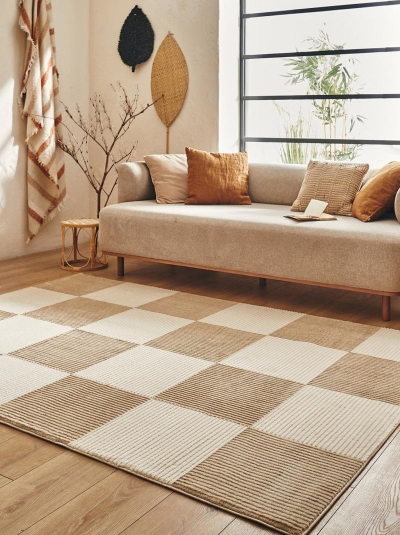 Tapis salon et chambre tissé motif géométrique LUNKIN 5 Beige - Kiabi