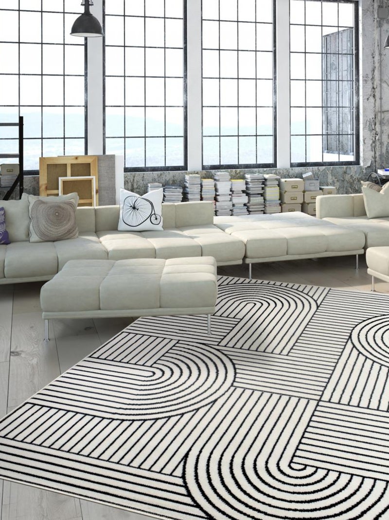 Tapis salon et chambre tissé motif géométrique LYN1 COURLI Ecru - Kiabi