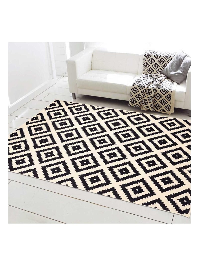 Tapis salon et chambre tissé motif géométrique LYN1 Noir - Kiabi