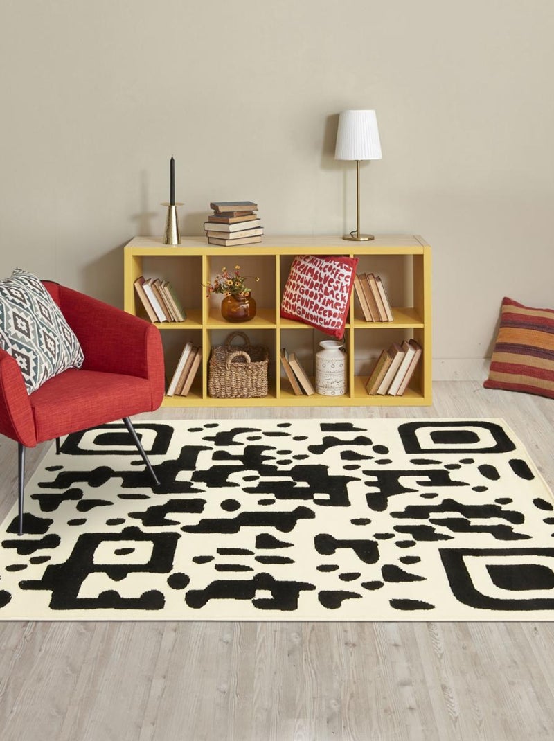 Tapis salon et chambre tissé motif géométrique LYN1 QR Noir - Kiabi