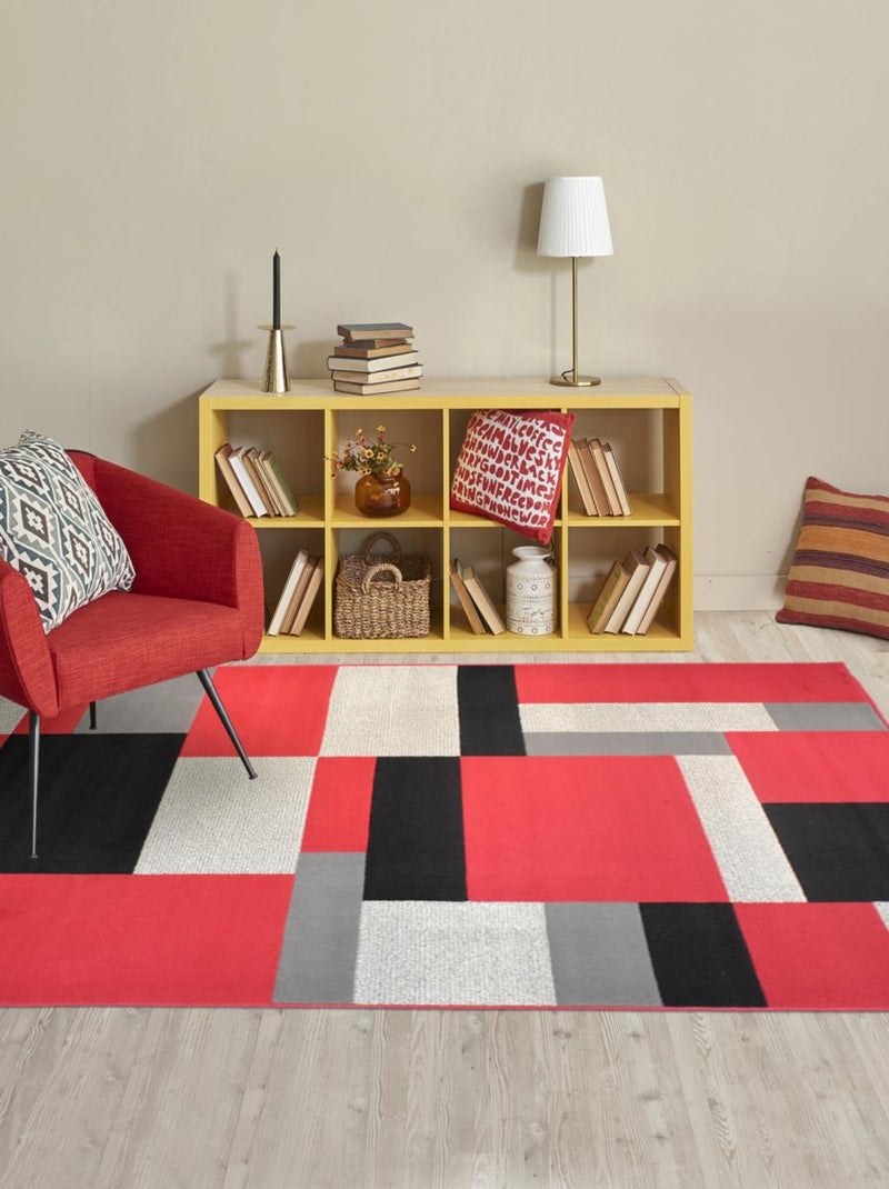 Tapis salon et chambre tissé motif géométrique LYN1 Rouge - Kiabi