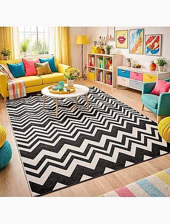 Tapis salon et chambre tissé motif géométrique lyn1 vagues