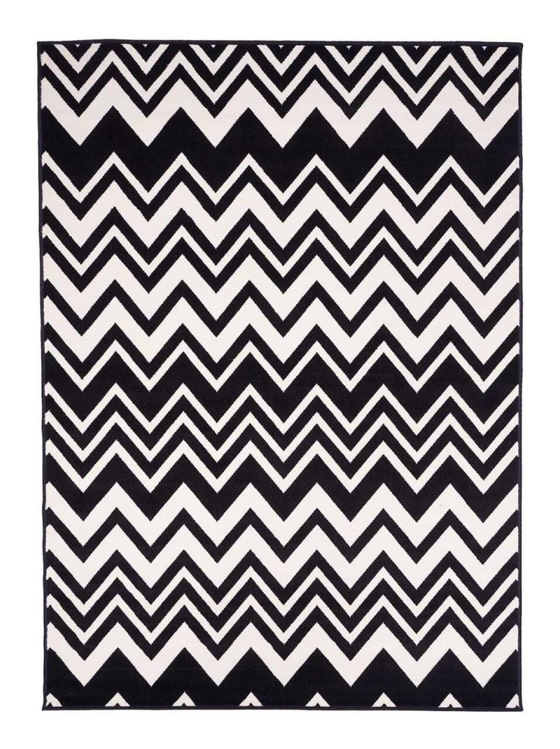 Tapis salon et chambre tissé motif géométrique lyn1 vagues Noir - Kiabi
