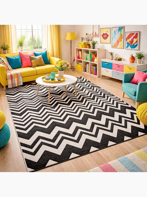 Tapis salon et chambre tissé motif géométrique lyn1 vagues - Kiabi