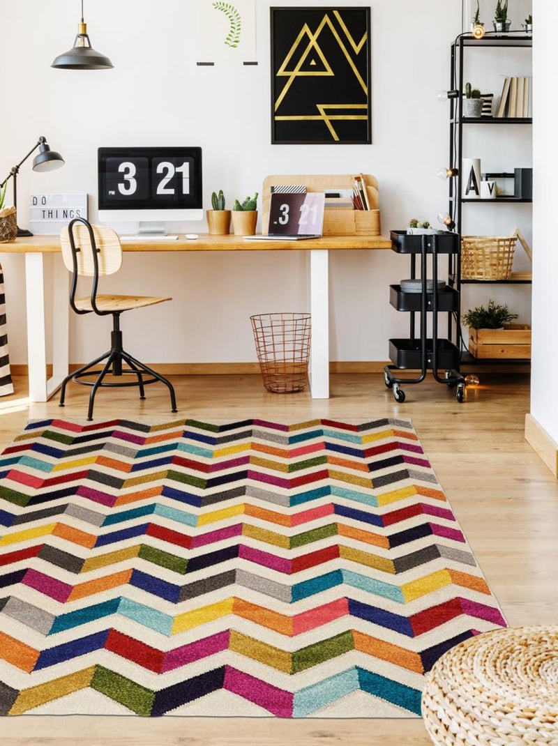 Tapis salon et chambre tissé motif géométrique LYN6 CHEVRON Multicolore - Kiabi