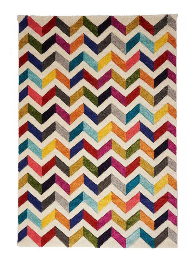 Tapis salon et chambre tissé motif géométrique LYN6 CHEVRON Multicolore - Kiabi