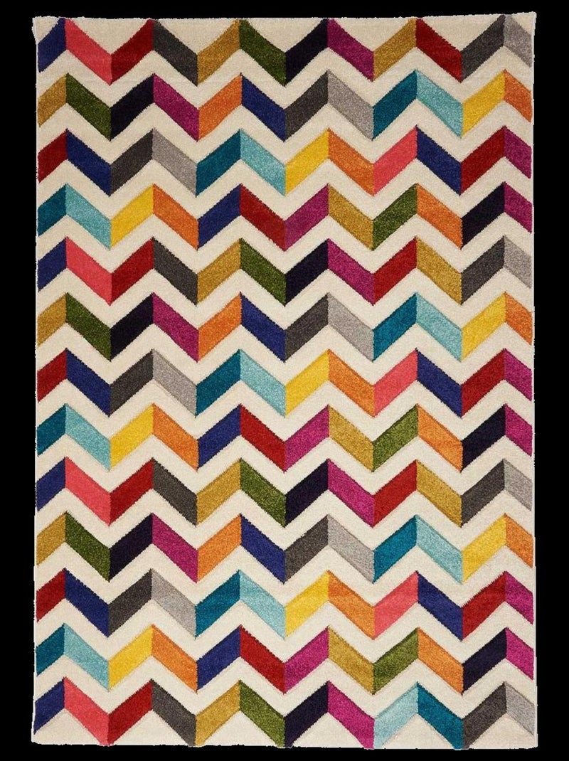 Tapis salon et chambre tissé motif géométrique LYN6 CHEVRON Multicolore - Kiabi