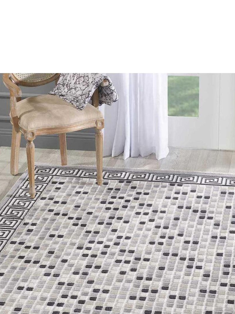 Tapis salon et chambre tissé motif géométrique LYN7 BERIM Gris - Kiabi