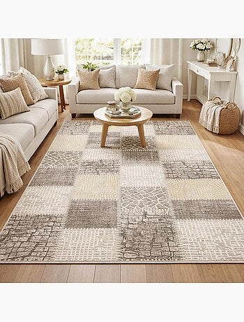 Tapis salon et chambre tissé motif géométrique LYN7 SILICA